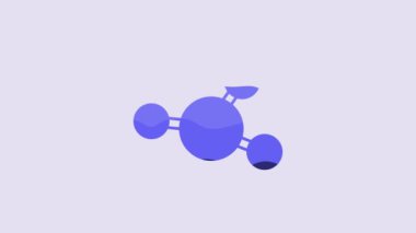 Blue Molecule icon isolated on purple background. Structure of molecules in chemistry, science teachers innovative educational poster. 4K Video motion graphic animation.