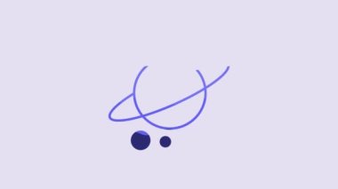 Blue Planet Saturn with planetary ring system icon isolated on purple background. 4K Video motion graphic animation.