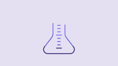 Blue Test tube and flask chemical laboratory test icon isolated on purple background. Laboratory glassware sign. 4K Video motion graphic animation.