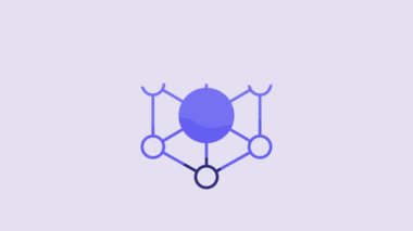Blue Molecule icon isolated on purple background. Structure of molecules in chemistry, science teachers innovative educational poster. 4K Video motion graphic animation.