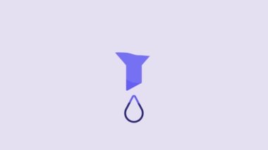 Blue Funnel or filter icon isolated on purple background. 4K Video motion graphic animation.