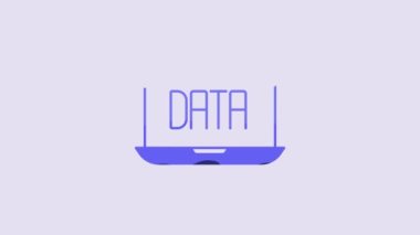 Blue Data analysis icon isolated on purple background. Business data analysis process, statistics. Charts and diagrams. 4K Video motion graphic animation.