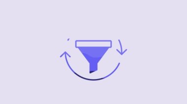 Blue Sales funnel with chart for marketing and startup business icon isolated on purple background. Infographic template. 4K Video motion graphic animation.