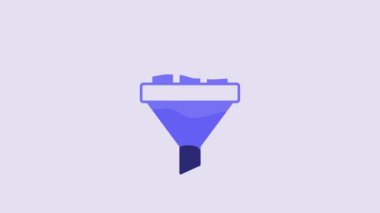 Blue Sales funnel with chart for marketing and startup business icon isolated on purple background. Infographic template. 4K Video motion graphic animation.