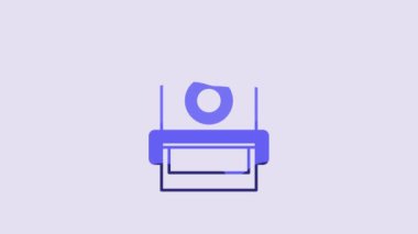 Blue Photo camera icon isolated on purple background. Foto camera. Digital photography. 4K Video motion graphic animation.