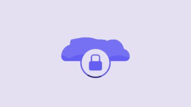 Blue Cloud computing lock icon isolated on purple background. Security, safety, protection concept. Protection of personal data. 4K Video motion graphic animation.