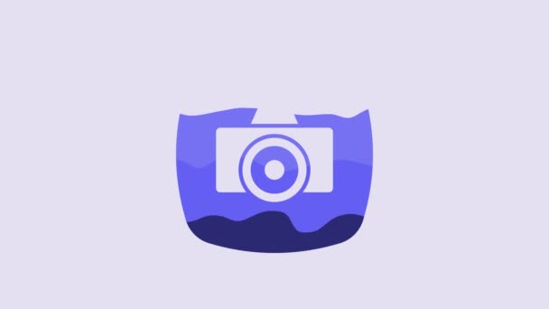 Ícone Câmera Foto Azul Isolado Fundo Roxo Câmara Fotográfica Fotografia — Vídeo de Stock