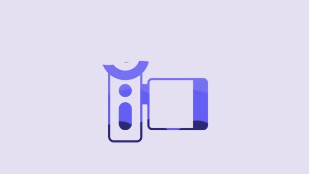 Значок Камеры Blue Cinema Выделен Фиолетовом Фоне Видеокамера Кинознак Кинопроектор — стоковое видео