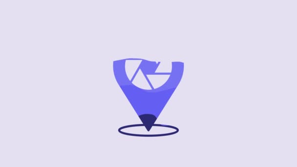 Blue Camera Shutter Icon Isolated Purple Background Video Motion Graphic — ストック動画