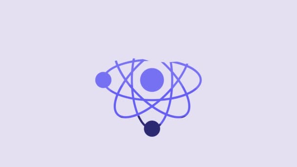 Ícone Azul Átomo Isolado Fundo Roxo Símbolo Ciência Educação Física — Vídeo de Stock