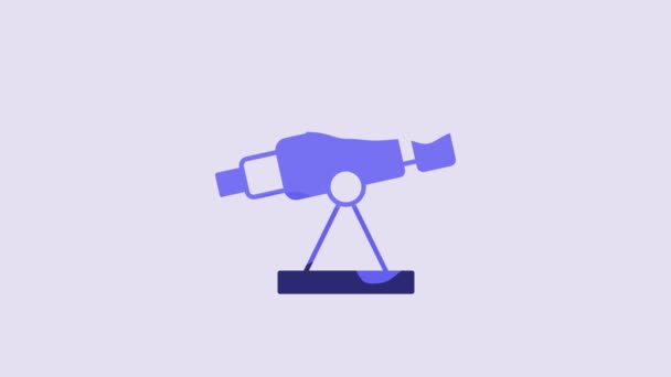 Значок Голубого Телескопа Выделен Фиолетовом Фоне Научный Инструмент Элемент Образования — стоковое видео