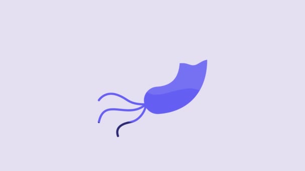 蓝色细菌图标在紫色背景上分离 细菌和细菌 导致微生物疾病 细胞癌 微生物 4K视频运动图形动画 — 图库视频影像