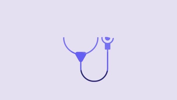 Blue Stethoscope Medical Instrument Icon Isolated Purple Background Video Motion — Stockvideo