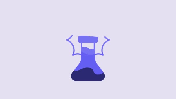 Blue Chemical Experiment Explosion Flask Icon Isolated Purple Background Chemical — Stockvideo