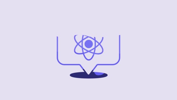 Blaues Atom Symbol Isoliert Auf Violettem Hintergrund Symbol Für Wissenschaft — Stockvideo