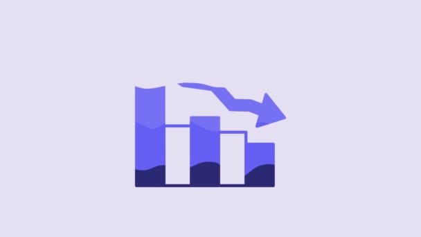 Blue Financial Growth Decrease Icon Isolated Purple Background Increasing Revenue — Vídeo de stock