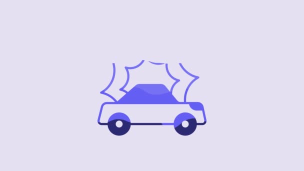 Icono Accidente Coche Azul Aislado Sobre Fondo Púrpura Concepto Seguro — Vídeo de stock
