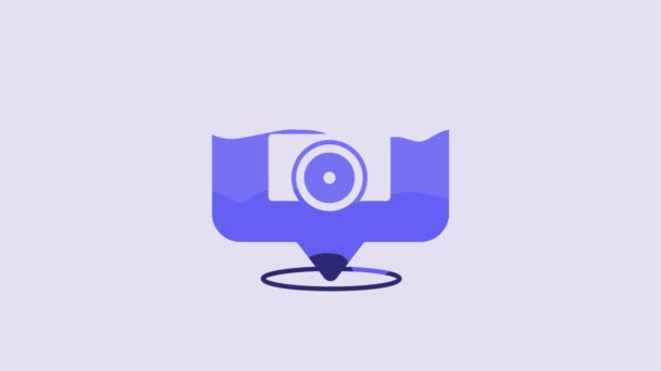Blue Photo Camera Icon Isolated Purple Background Foto Camera Digital — Vídeo de Stock