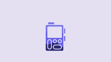 Blue Walkie talkie icon isolated on purple background. Portable radio transmitter icon. Radio transceiver sign. 4K Video motion graphic animation.