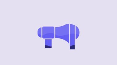 Blue Megaphone icon isolated on purple background. Speaker sign. 4K Video motion graphic animation.