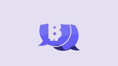 Blue Cryptocurrency coin Bitcoin icon isolated on purple background. Physical bit coin. Blockchain based secure crypto currency. 4K Video motion graphic animation.