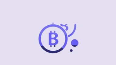 Blue Cryptocurrency coin Bitcoin icon isolated on purple background. Physical bit coin. Blockchain based secure crypto currency. 4K Video motion graphic animation.