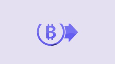 Blue Cryptocurrency coin Bitcoin icon isolated on purple background. Physical bit coin. Blockchain based secure crypto currency. 4K Video motion graphic animation.