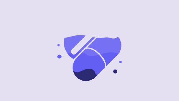 Pastilla Medicina Azul Icono Tableta Aislado Sobre Fondo Púrpura Cápsula — Vídeo de stock