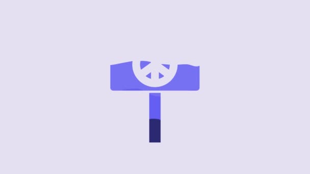 Icono Paz Azul Aislado Sobre Fondo Púrpura Símbolo Hippie Paz — Vídeo de stock