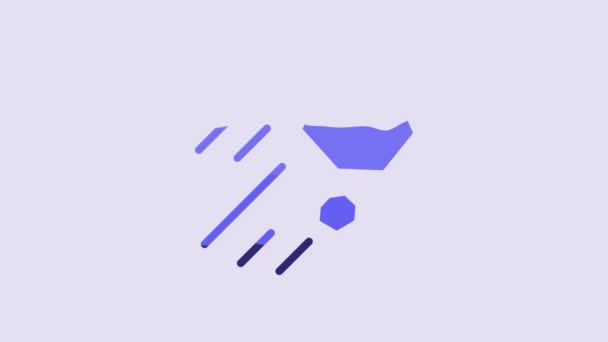 Синий Летающий Камень Икона Выделена Фиолетовом Фоне Видеографическая Анимация — стоковое видео