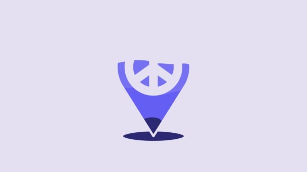 Blue Location Peace Icon Isolated Purple Background Hippie Symbol Peace — ストック動画