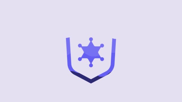 Blue Police Badge Icon Isolated Purple Background Sheriff Badge Sign — Vídeo de stock