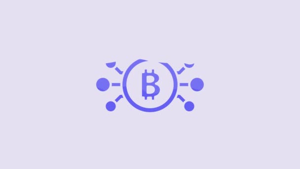 Blue Cryptocurrency Bitcoin Circle Microchip Circuit Icon Isolated Purple Background — Vídeos de Stock