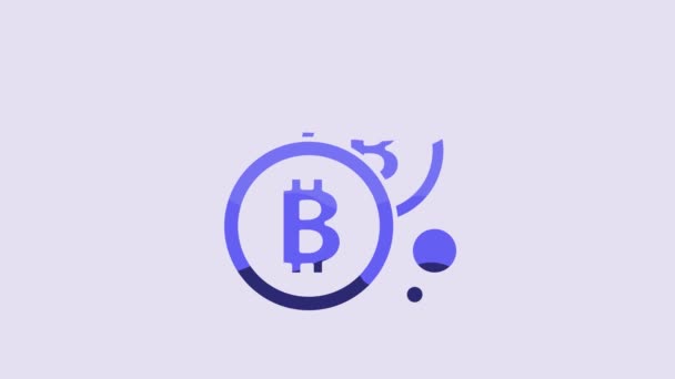 Moneda Azul Criptomoneda Icono Bitcoin Aislado Sobre Fondo Púrpura Una — Vídeo de stock