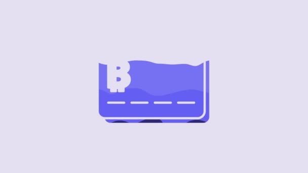 Синяя Кредитная Карта Иконкой Bitcoin Фиолетовом Фоне Оплата Онлайн Снятие — стоковое видео