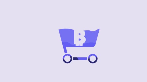 Blue Shopping Cart Иконкой Bitcoin Выделенной Фиолетовом Фоне Оплата Онлайн — стоковое видео