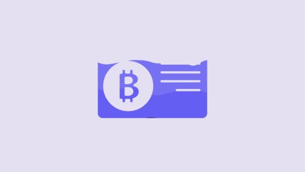 Carta Credito Blu Con Icona Bitcoin Isolato Sfondo Viola Pagamento — Video Stock