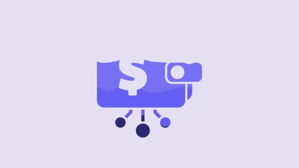 Синий Значок Криптовалютного Кошелька Выделен Фиолетовом Фоне Бумажник Знак Биткойна — стоковое видео