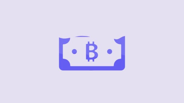 Blue Cryptocurrency Bitcoin Icon Isolated Purple Background Blockchain Technology Digital — Video Stock