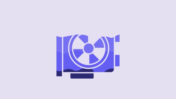 青のビデオグラフィックカードのアイコンは 紫の背景に隔離された 4Kビデオモーショングラフィックアニメーション — ストック動画