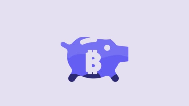 Blaues Sparschwein Bitcoin Symbol Isoliert Auf Violettem Hintergrund Ikonensparen Oder — Stockvideo