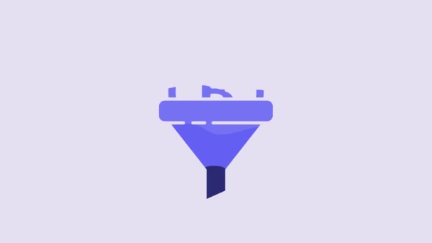 Blue Sales Funnel Bitcoin Icon Isolated Purple Background Infographic Template — Stockvideo