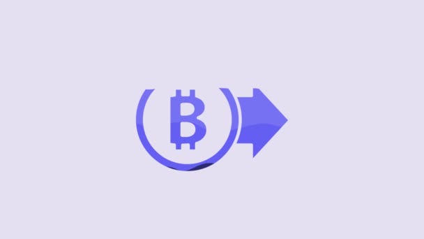 Blå Cryptocurrency Mynt Bitcoin Ikon Isolerad Lila Bakgrund Fysiskt Bitmynt — Stockvideo