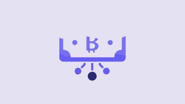 Голубой Криптовалютный Биткойн Круге Иконкой Микрочипа Фиолетовом Фоне Технология Блокчейн — стоковое видео