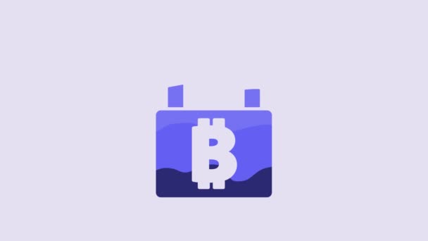 Blue Lock Bitcoin Icon Isolated Purple Background Cryptocurrency Mining Blockchain — Stockvideo