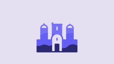 Blue Church building icon isolated on purple background. Christian Church. Religion of church. 4K Video motion graphic animation.