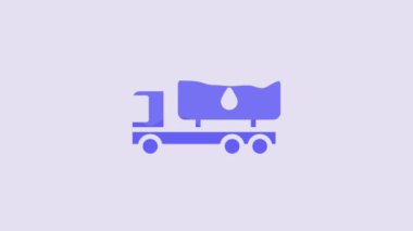 Blue Tanker truck icon isolated on purple background. Petroleum tanker, petrol truck, cistern, oil trailer. 4K Video motion graphic animation.