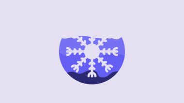 Blue Snowflake icon isolated on purple background. 4K Video motion graphic animation.