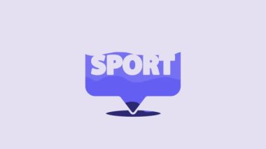 Blue Location gym icon isolated on purple background. 4K Video motion graphic animation.