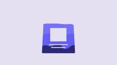 Blue Sports nutrition bodybuilding proteine power drink and food icon isolated on purple background. 4K Video motion graphic animation.